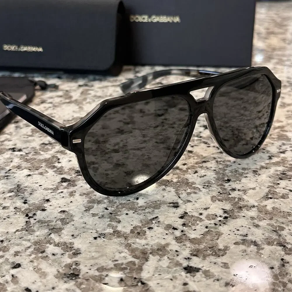 Dolce & Gabbana NEW DG 4452 Pilot Sunglasses Black on Grey Havana Aviator $415